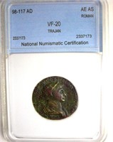 98-117 AD Trajan NNC VF20 AE AS