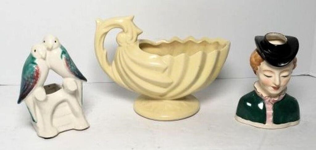 McCoy Vase/Bowl & Two Figurines