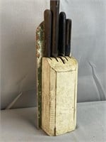 Wood Block With Vintage Knives