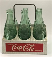 Coca Cola Tine Carrier & 6 Glass Bottles