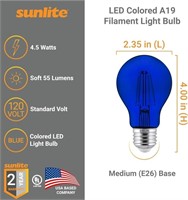 Sunlite LED A19 Bulb  Dimmable  Blue  2 Pack