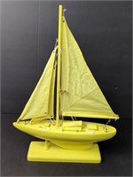 Wood Hull Mounted Yellow Sailboat