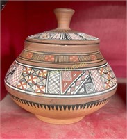 HAND PAINTED REDWARE POTTERY JAR
