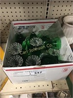 BOX W/ VINTAGE GREEN GLASSWARE