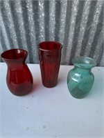 3 Colored Glass Vases