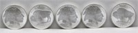 (5) 1 OZ  .999 SILVER BUFFALO COINS.