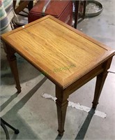 Vintage wood side table with faux wood grain