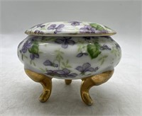 Vintage Porcelain Lefton Trinket Box with Purple