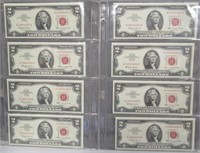 (8) 1963 $2 US Red Seal UNC Consecutive Serial