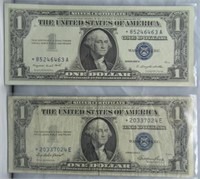 1935E & 1957A UNC $1 Star Notes Silver Certs.