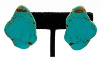 Rough Sliced Turquoise Clip-On Earrings