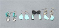 Silver & Gold-Plated Turquoise Earrings, 4 Pairs