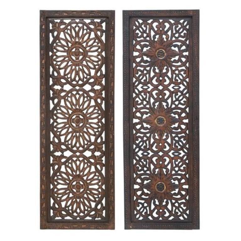 Benzara Floral Hand Carved Wooden Wall Panels,