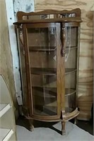 Oak curved glass curio cabinet