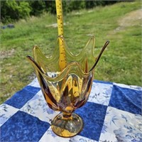 Vintage Viking Amber Fluted Candy Dish