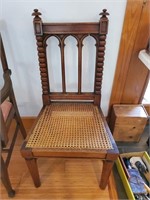 ANTIQUE ORNATE CANE SEAT WOOD CHAIR