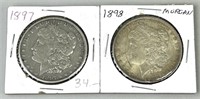 1897 & 1898 Morgan Silver Dollars.