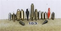 13 – Assorted plumb bobs, mostly modern era (3 –