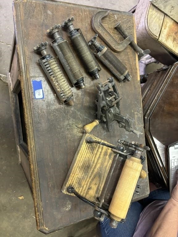 wood box with antique pasta maker, ISLAND