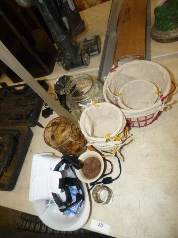 METAL BASKETS, LARGE JAR, KITCHEN ITEMS