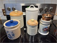 Ceramic Canisters & Coffee Grinder - Qty 5