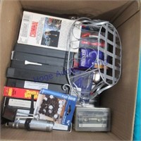 Cassettes, VHS tapes, wire basket