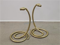 Pair Golden Cobra Snake Metal Table Bases