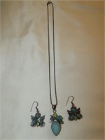 Sterling Druzy Opal & Peridot Necklace & Earrings