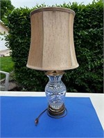 22" Patterned Brass & Glass Lamp w/Ivory shade