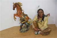 Cowboy & 14"Horse & Indian Statues Western Decor