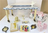 Stool/Table, Pink Vases, Frames, Postcards & more