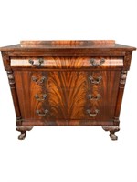 FLAMED MAHOGANY CHIPPENDALE 4 DRAWER CHEST
