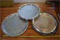 (3) piece silverplate/tone lot round platters
