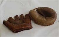 Vintage baseball glove and catchers mitt
