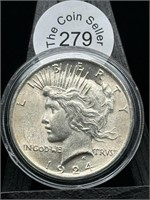 1924 Peace Dollar No Mint Mark UNC