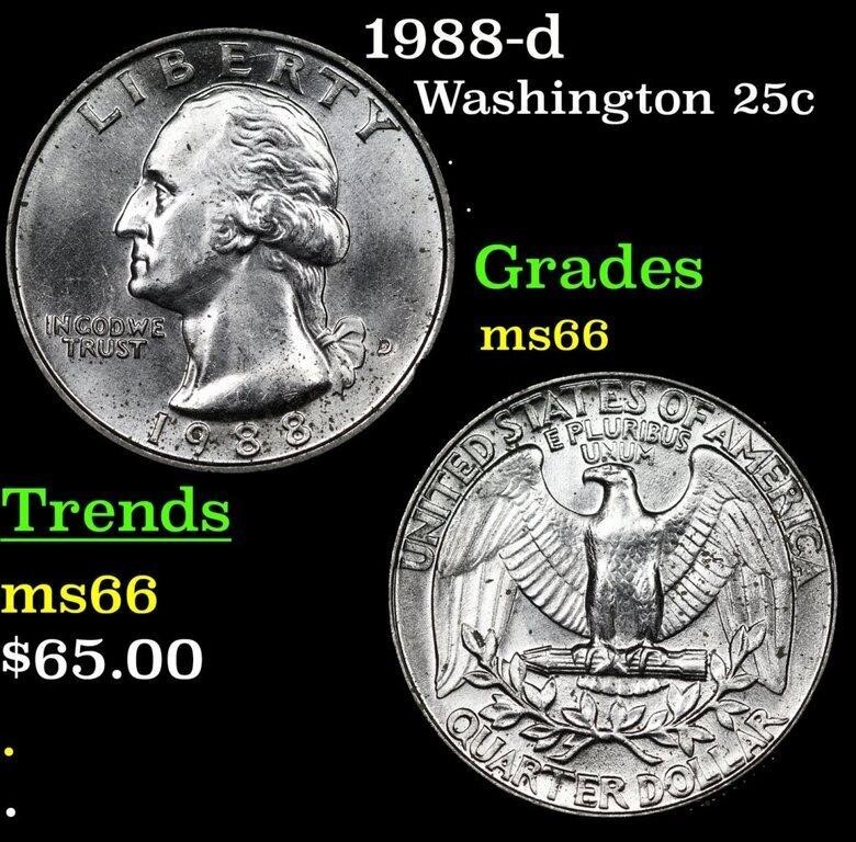 1988-d Washington Quarter 25c Grades GEM+ Unc