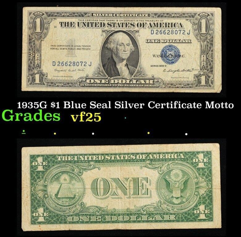 1935G $1 Blue Seal Silver Certificate Grades vf+ M