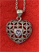 18in. Sterling Silver Necklace & Heart Pendant