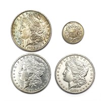 1868-1896 (Set of 4) 3 Morgan Dollars & 1 Shield