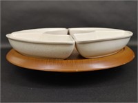 Tabletop Lazy Susan with Four White Dishes