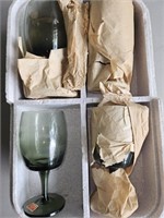 4 Gorham Reizart Olive Green Stemmed Glasses