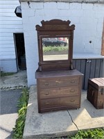 Vintage Wood Dresser w Swivel Mirror