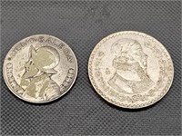 2- Silver Coins, Panama1933 & Mexico1962. Tape
