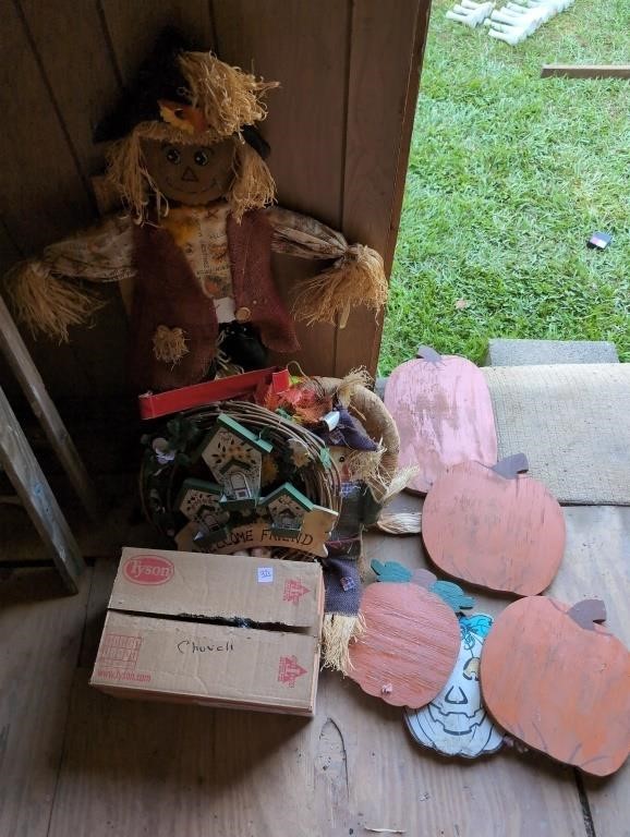 Wood cutout pumpkins and fall decor lot