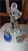 Mikasa crystal angel and 2 glass paperweights