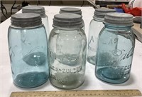 6 glass mason jars - 5 blue