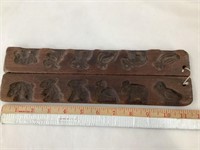 Early Wooden Candy Mold w/ Animals, 11 1/2”L