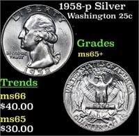 1958-p Washington Quarter Silver 25c Grades GEM+ U