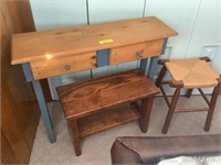 36 in  table w/2 drawers, 24 in.  Bench, & stool