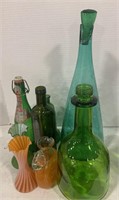 Green art glass decanters